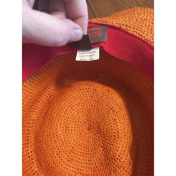 MY BOB Genuine Panama Hat Natural Straw Rust Orange - Picture 3 of 5